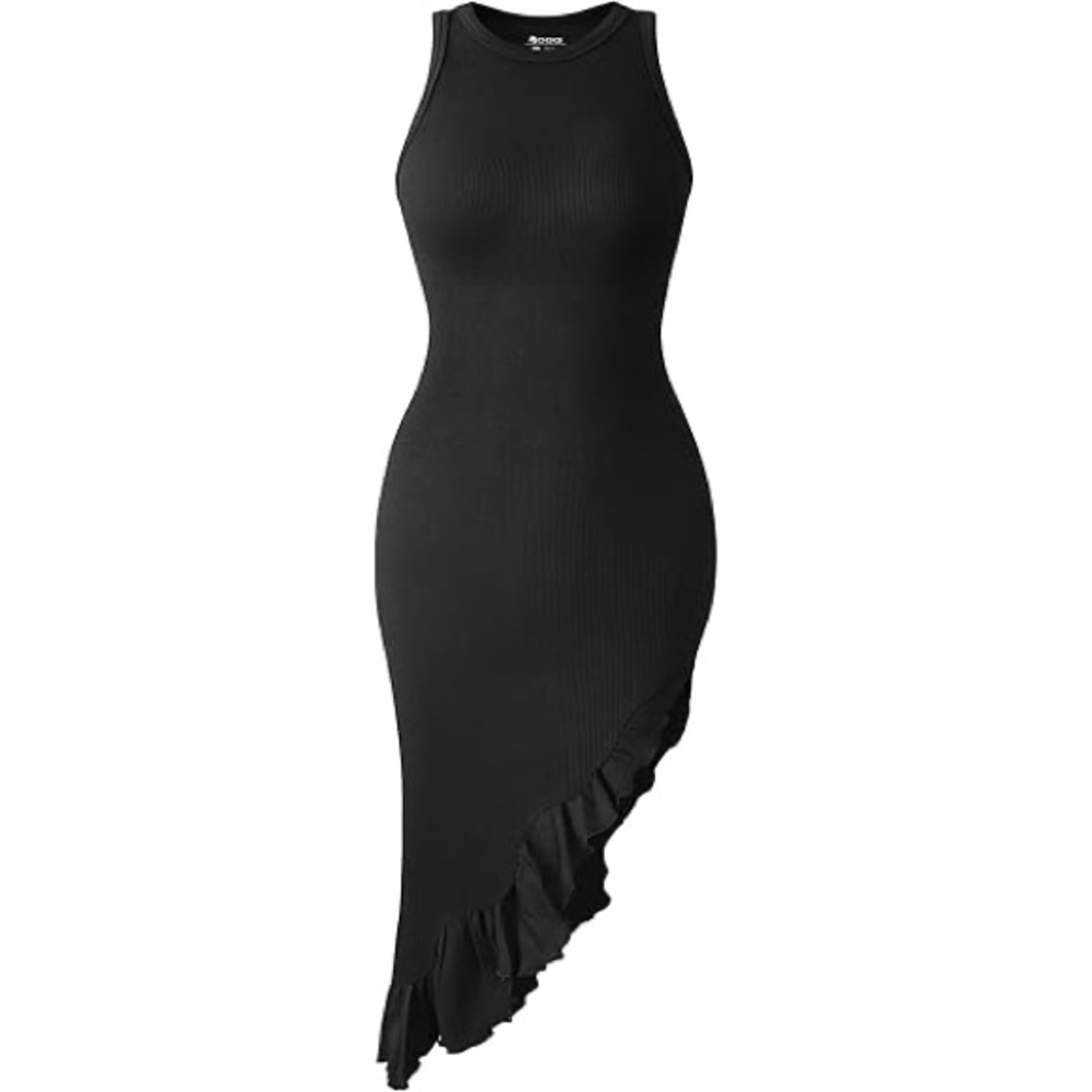 OQQ Black Sleeveless Asymmetrical Dress‎